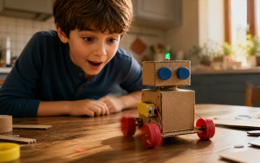 Il robot di cartone comincia a muoversi